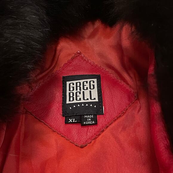 1970s Red Leather Maxi Coat w/ Real Black Fox Fur | Greg Bell, XL, Rare Vintage - Picture 7 of 14